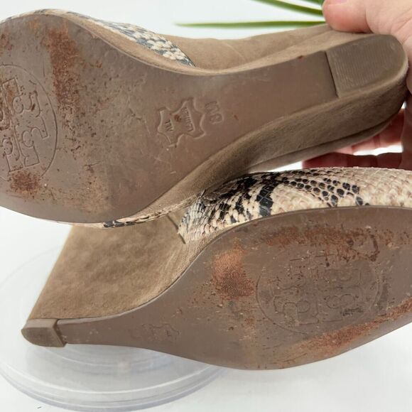 Tory Burch Sandra Pump Women's Size 8 Brown Leather Wedge Heel Platform Phython - Picture 15 of 16